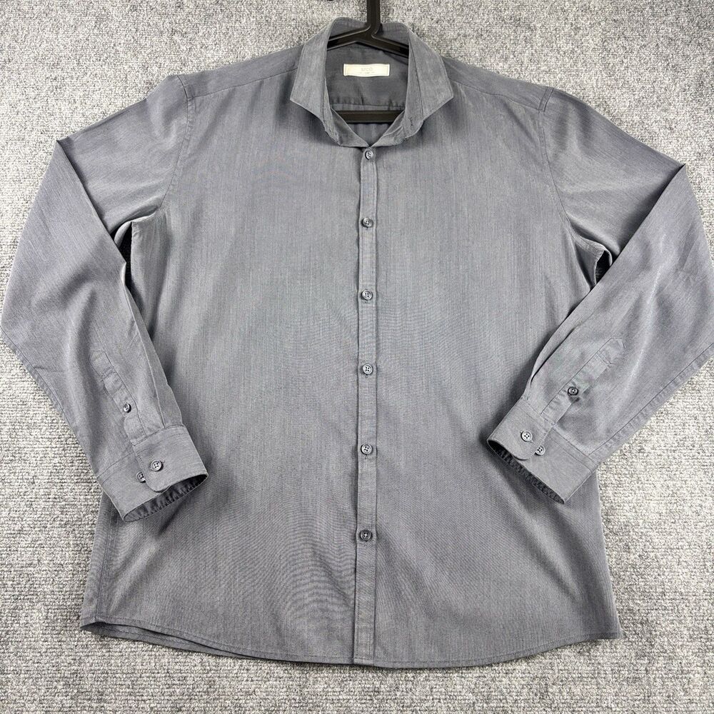 STCO Mens 110 Shirt Gray Skinny Fit Long Sleeve Button Up